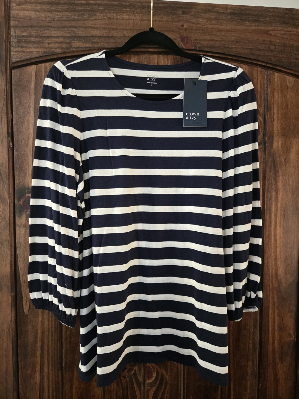 crown & ivy Navy and White Striped Long Sleeve Tee